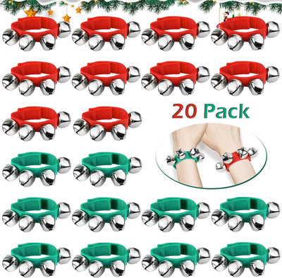 20PCS Christmas Wrist Band Jingle Bells, Musical Instruments for Christmas Party