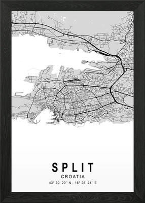 Split Light Stadtplan gerahmtes Wandbild Poster Leinwanddruck Bild