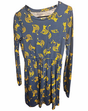 Amazon Essentials Girls XXL 11-12 Gray Yellow Cat Print Knit Fit & Flare Dress