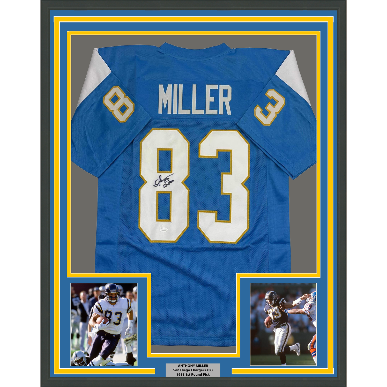 Anthony Miller Autographed Signed Los Angeles Chargers Framed / 35x39 San Diego LA Blue Jersey JSA COA 