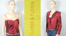 FLORES & FLORES Burgundy Pure Silk 2pc Set Blazer Jacket Tank Top Blouse 10