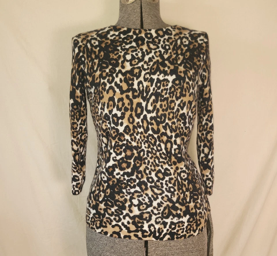 Suéter Talbots Cachemira Audrey Guepardo Leopardo Talla PS Suave Animal Dinero Antiguo Foto 2 de 4