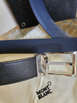MONT BLANC LEATHER BELT REVERSIBLE Black/Navy Big Saffiano 35MM NEU
