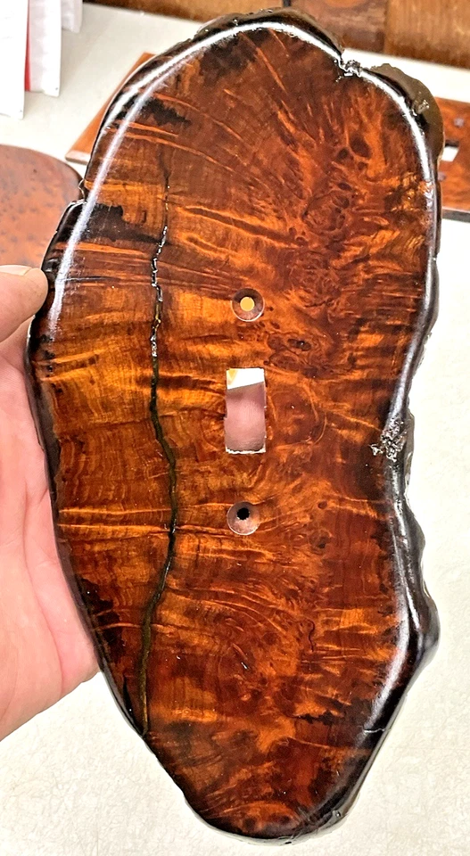 WOW Increíble! Cubierta de placa de interruptor de palanca eléctrica de madera de burl de borde vivo vintage Foto 3 de 4