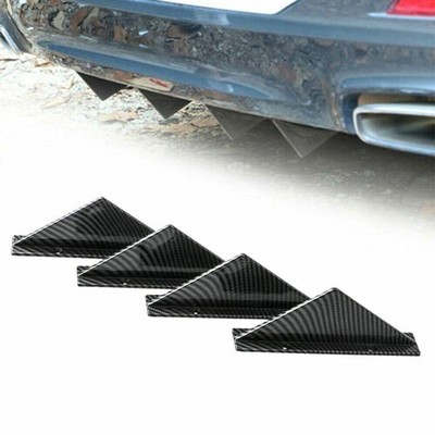 4xCarbon Fiber Look Rear Bumper Lip Diffuser Shark Fin Back Spoiler Accessories