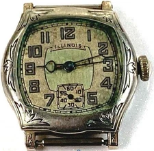 1929  ILLINOIS SPEEDWAY wristwatch 14K gf / 17 jewels Slvr tone  DECO BEAUTY