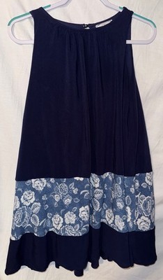 Ces Femme Medium Blue Floral Boho Sleeveless Tunic Top 32  Long