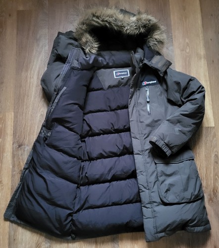 Dark Khaki Berghaus Puffer Jacket Fur Hooded Mid-length Age 15 Teenager Unisex - Picture 2 of 17