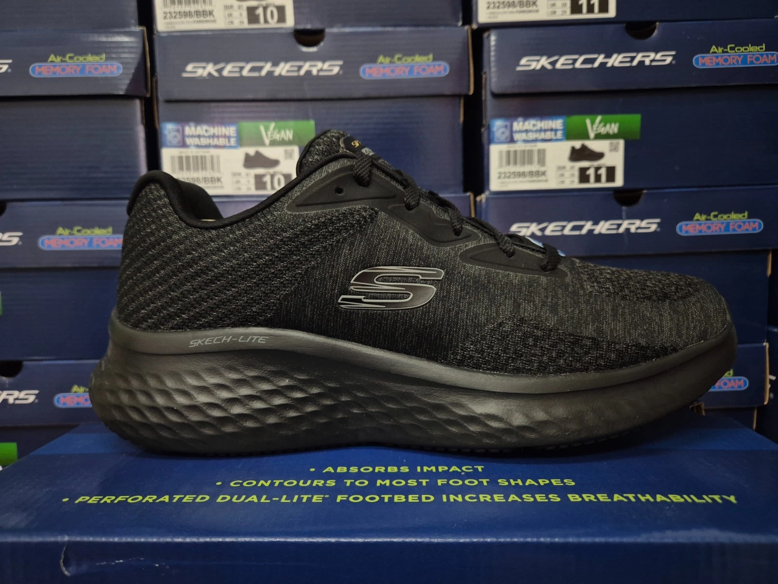SKECHERS MENS SHOES BLACK WALKING MEMORY FOAM GYM SOFT WALK SKETCHERS TRAINERS