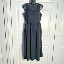 Frye Easy Button Front Dress Women M Black Sleeveless Stretch Minimalist Midi