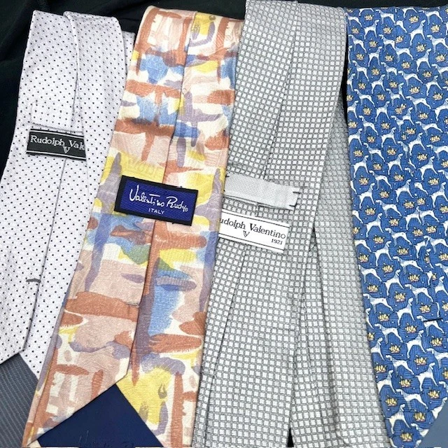 Lote de 4 Corbatas Diseñador 100% Seda Valentino R & 2 Pañuelo Valentino Nuevo (62 Foto 4 de 4