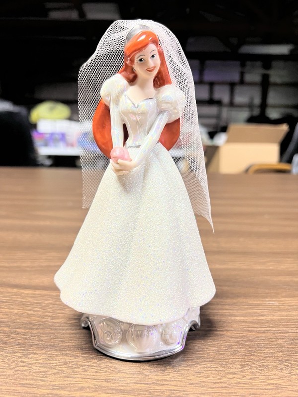 Bride Wedding Figurine White Dress & Veil Orange Hair, 3D Effect Plastic/Fabric