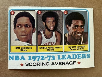 1973-74 Topps Basketball #154 Scoring Avg Leaders (Abdul-Jabbar) miscut