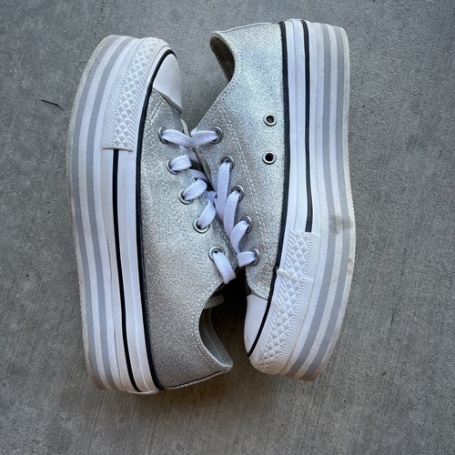 Converse Damenschuhe Größe 6 Chuck Taylor All Star Plateau silber Glitzer - Bild 6 von 8