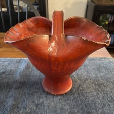 1940’s JB Cole Pottery Ceramic Basket, Chrome Red Glaze, Artist Nell Cole Graves