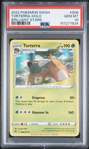 2022 POKEMON SWORD & SHIELD BRILLIANT STARS #008 TORTERRA-HOLO PSA 10