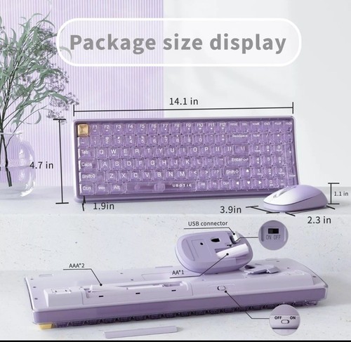 Wireless Transparent Keyboard and Mouse Combo, UBOTIE Purple 100keys 2.4GHz U... - Picture 4 of 5