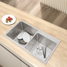 Multi-functional Over-mount Kitchen Sink Dual Bowl Stainless Steel Sinks Fixture