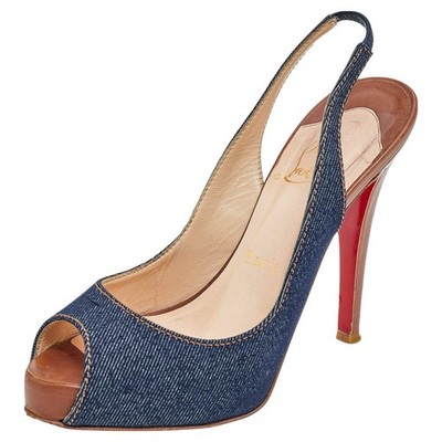Christian Louboutin Blue Denim Fabric Lady Peep Toe Slingback
