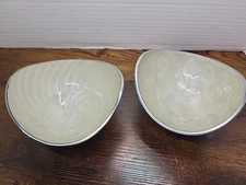 2 VTG Silver Tone Metal Small Serving Bowls Cream Iridescent Lining Modernist