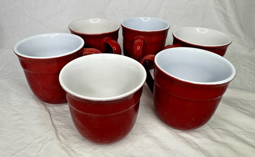 Cerise Red Provencale Mugs Emile Henry 8714 Set 6 Ceramic Coffee Tea France