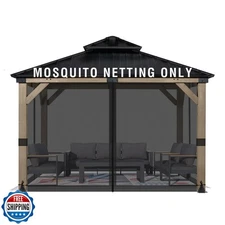 Aoodor Universal 12x12 ft Gazebo Mosquito Netting, Replacement 4-Panel Sidewa