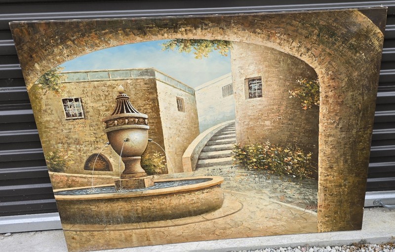 Meditorian Court Yard Scene Oil Canvas Large Painting 36x48