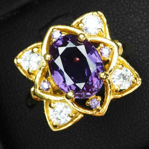 925 Sterling Silver 24K Gold Rings Luminous Color Changing Spinel Oval 2.90Ct