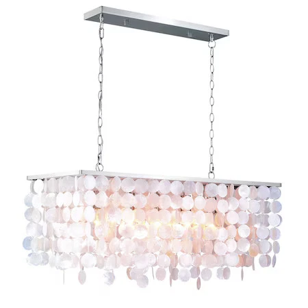 VAXCEL P0240 Elsa 5L Nickel Coastal Capiz Shell Linear Chandelier Island - Picture 1 of 9