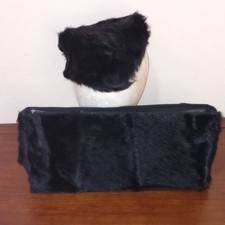 Vintage 1940's Style Black Fur Hat and Coordinating Fur Clutch Purse