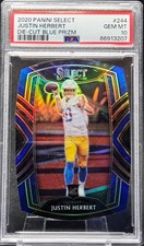 2020 Select Justin Herbert Chargers RC Rookie Die Cut Blue PSA 10 Football Card. rookie card picture