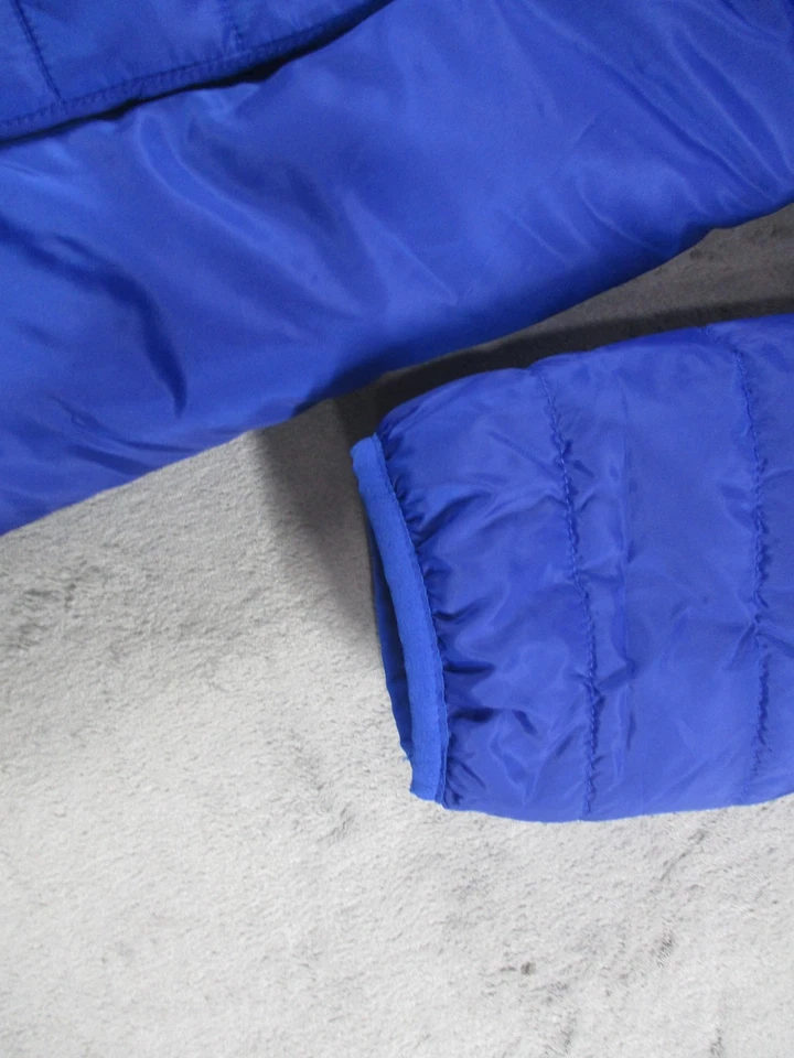 Chaqueta Adidas Juvenil Grande Azul Capucha Puffer Abrigo Cremallera Completa 3 Rayas Aislado Foto 2 de 4