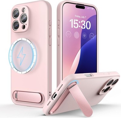pcgaga iPhone 16 Pro Max Hülle mit MagSafe & Kickstand Silikon Cover Pink