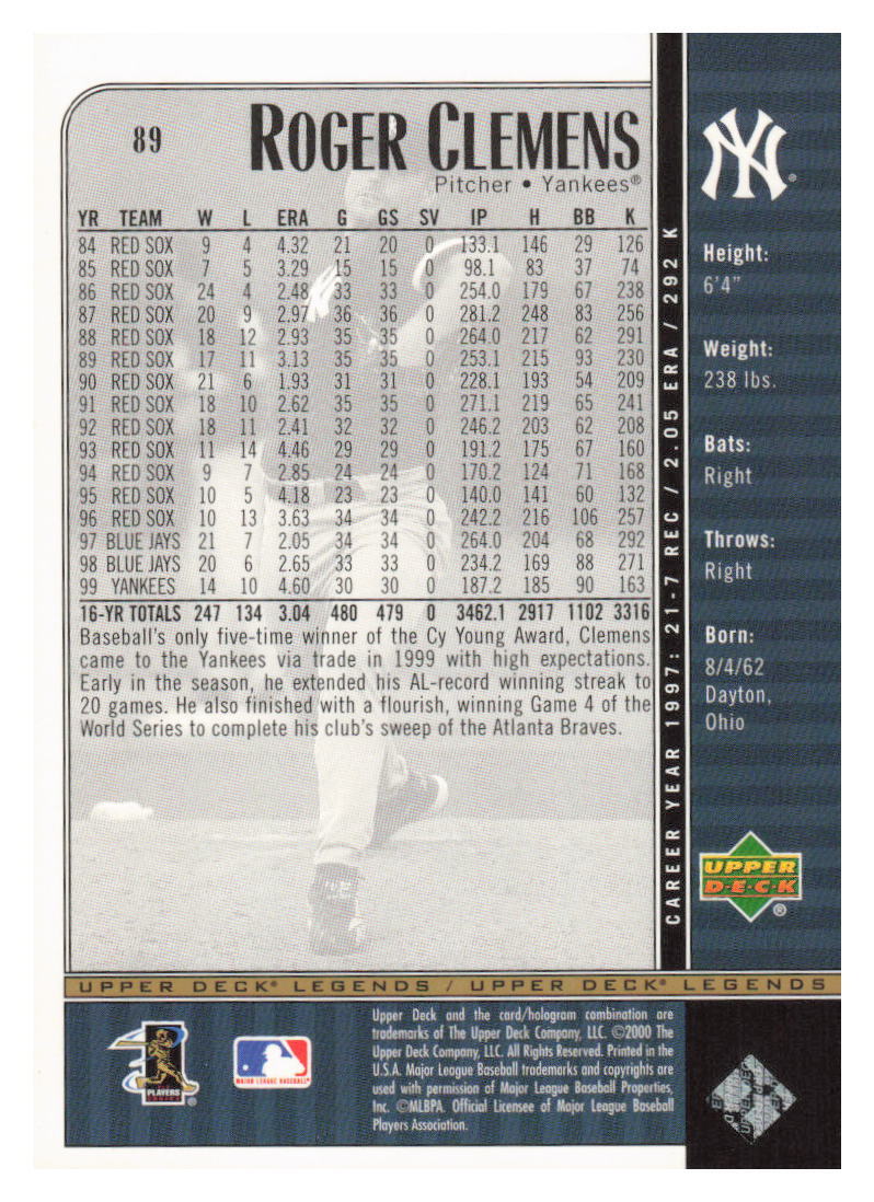 2000 UD YANKEES LEGENDS メモラビリア3枚組 2000 UD YANKEES LEGENDS メモラビリア3枚組