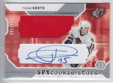 2003-04 UD SPX TUOMO RUUTU RC AUTO JERSEY /500 ROOKIE STARS AUTOGRAPH #225 Hawks