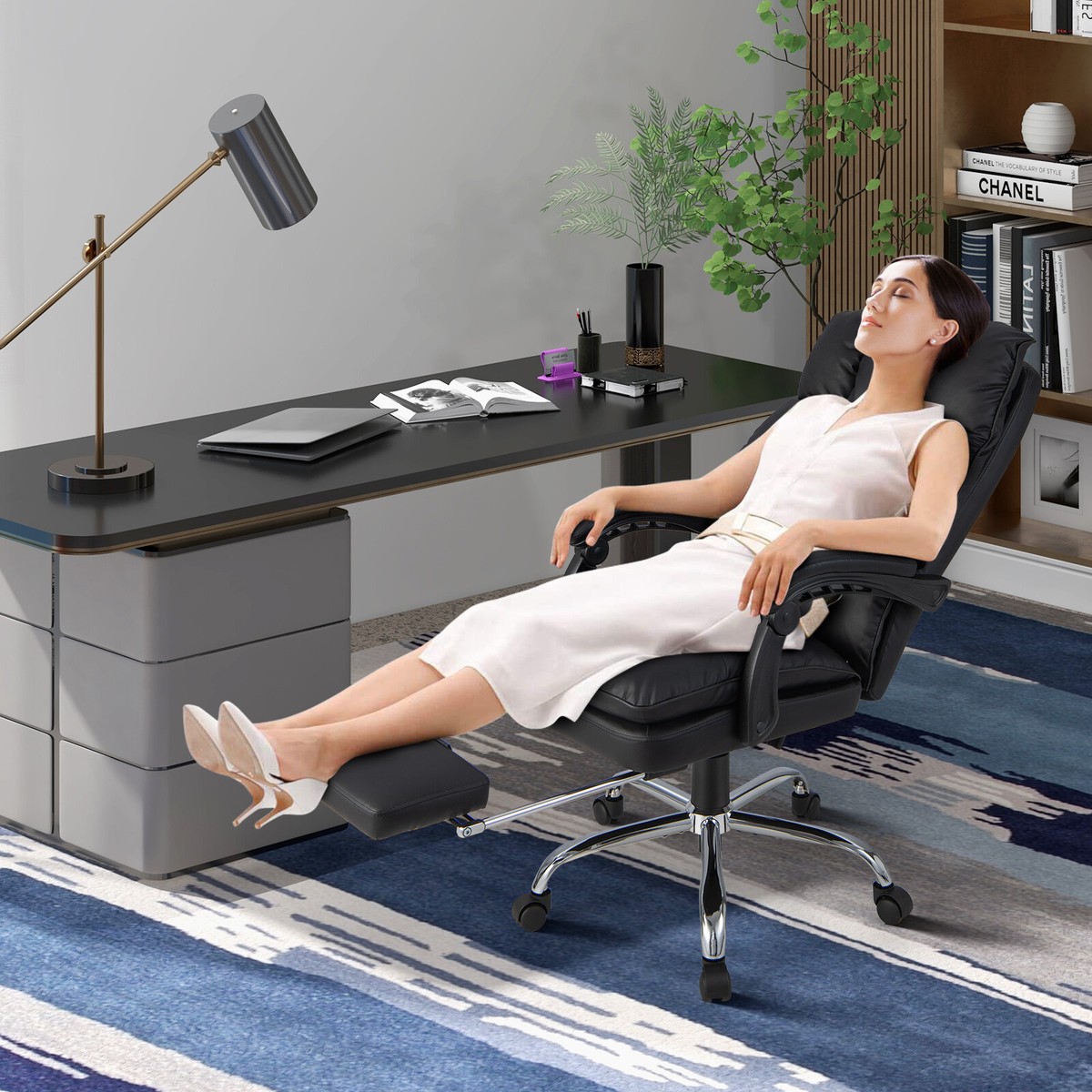 High Back Reclining Office Chair Ergonomic Computer Desk Chair w/ Footrest & Pad High Back Reclining Office Chair Ergonomic Computer Desk Chair w/ Footrest & Pad
