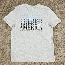 NEW Perry Ellis America Double Sided Logo Graphic Tee T-Shirt Mens Large Gray