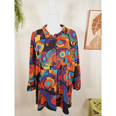 Alim Miles Women's Multi-Colored Button-Up Long-Sleeved Shirt Blouse 1X 