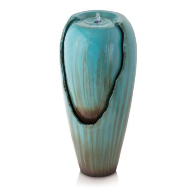 Alpine Corporation Water Jar Fountain Turquoise LED Weather-Resistant 33 in Tall