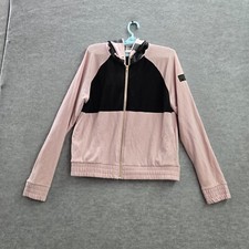 PINK Victoria's Secret Women Sweatshirt Large Black Colorblock Hoodie READ