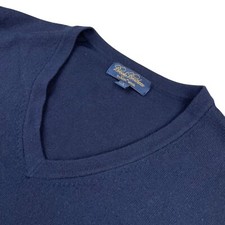 Brooks Brothers Men's Saxxon Wool/Nylon Stretch V-Neck Sweater Navy Blue   Large