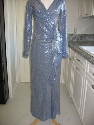 NWOT RICKIE FREEMAN/TERI JON SILVER METALLIC SEQUIN JERSEY RUFFLE GOWN-SIZE  4 | eBay