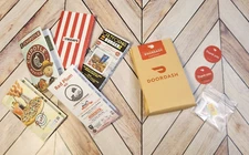 1/6 SCALE Mini DOORDASH Takeout BUNDLE- 5 Menus, 6 Sauce packets, 1 Paper bag!