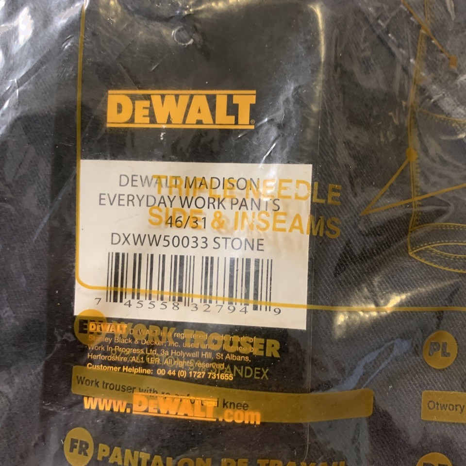 DeWALT Workwear Madison Everyday Work Pants Stone Gray Men’s 46 X 31