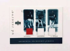 2001 UD Reserve Game Jersey Trios Baseball Card #JHJW Hudson/Johnson/Wells