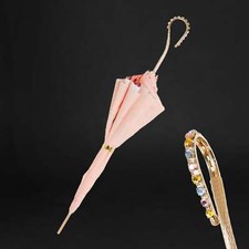 Premium Pink Umbrella with Jeweled Handle and Printed Interior for Women
