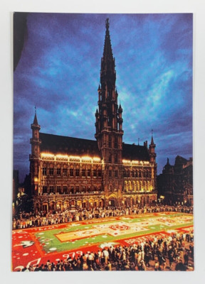 Town Hall Flower Carpet at Night Brussels Belgium Postcard Unposted