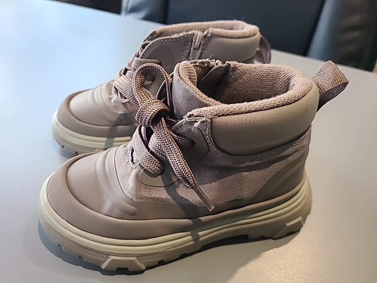 Zara Kids Toddler Ankle Boots Side Zip Lace-Up Solid Tan Size 23 (US 7)