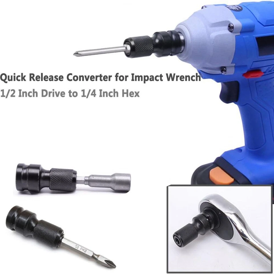 2Pcs 1/2" Drive To 1/4" Socket Adapter for IMPACT WRENCH Hex Drill Chuck Convert - Image 2 of 4