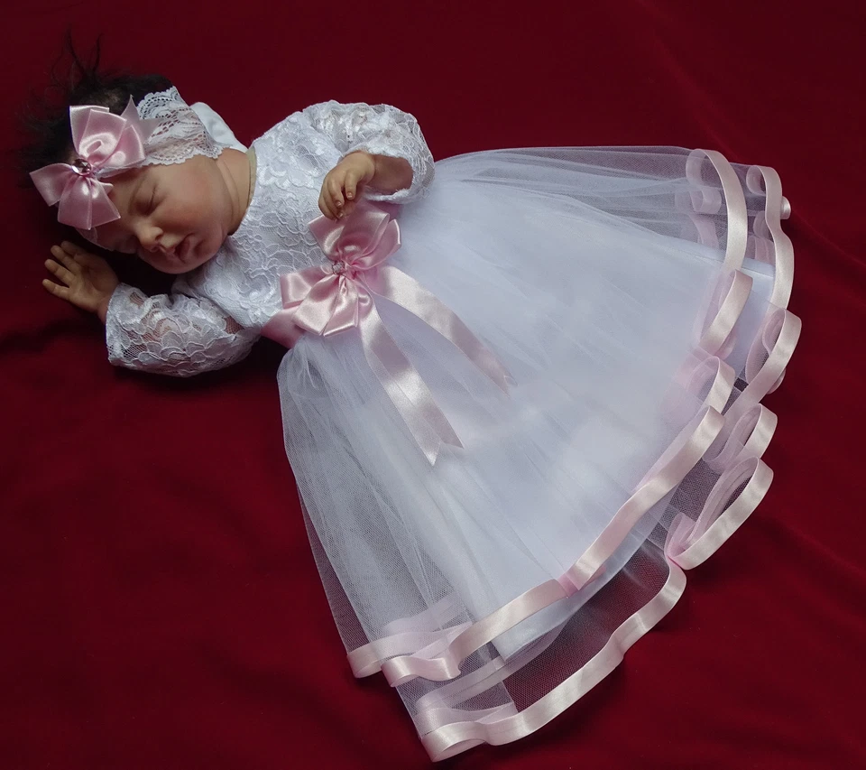 Taufkleid Festkleid mit Stirnband 2-tlg  Spitze Tüll Langarm ❤️Neuheit ❤️ - Bild 4 von 4